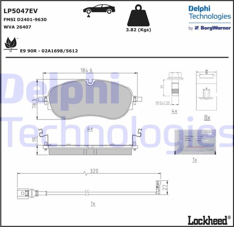 Delphi LP5047EV - Тормозные колодки, дисковые, комплект autospares.lv