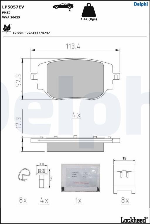 Delphi LP5057EV - Тормозные колодки, дисковые, комплект autospares.lv