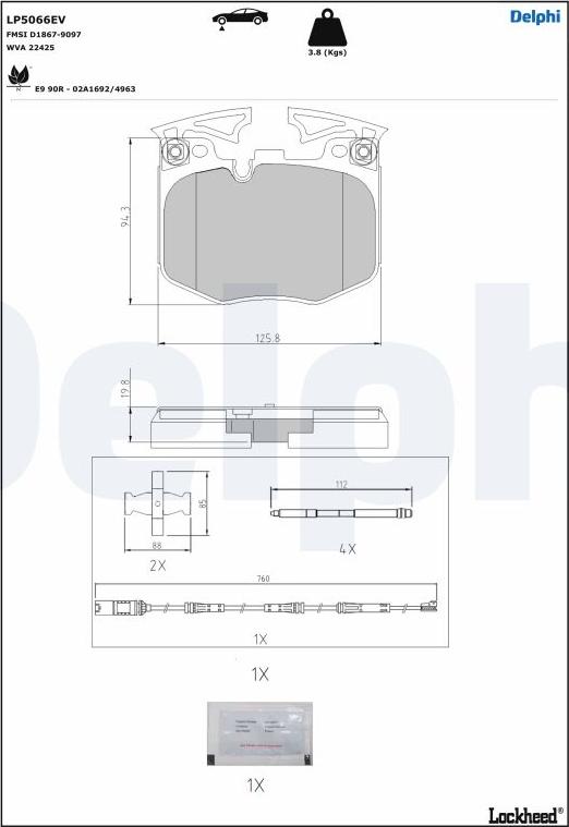 Delphi LP5066EV - Тормозные колодки, дисковые, комплект autospares.lv