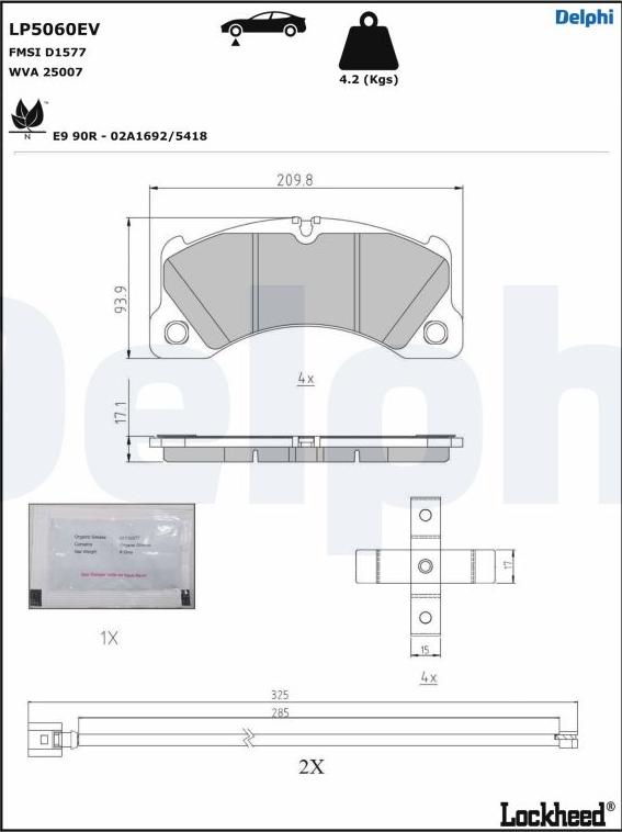 Delphi LP5060EV - Тормозные колодки, дисковые, комплект autospares.lv