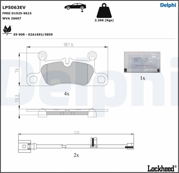 Delphi LP5063EV - Тормозные колодки, дисковые, комплект autospares.lv