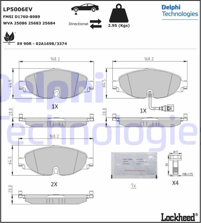 Delphi LP5006EV - Тормозные колодки, дисковые, комплект autospares.lv