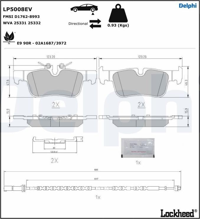 Delphi LP5008EV - Тормозные колодки, дисковые, комплект autospares.lv