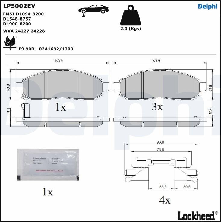 Delphi LP5002EV - Тормозные колодки, дисковые, комплект autospares.lv