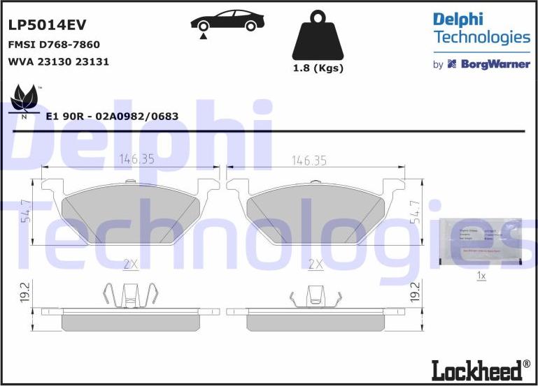 Delphi LP5014EV - Тормозные колодки, дисковые, комплект autospares.lv