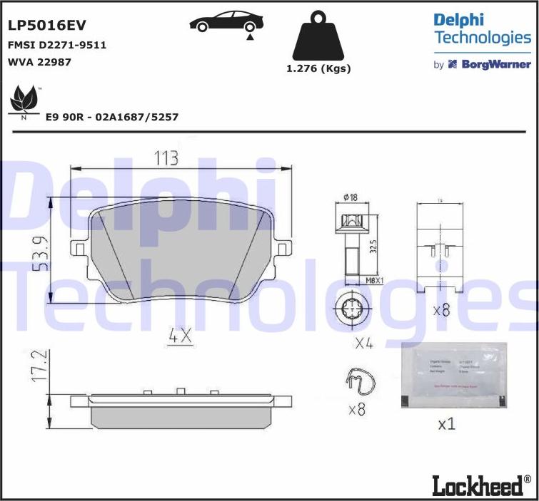 Delphi LP5016EV - Тормозные колодки, дисковые, комплект autospares.lv