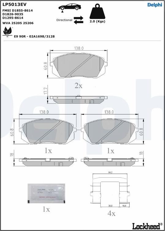 Delphi LP5013EV - Тормозные колодки, дисковые, комплект autospares.lv