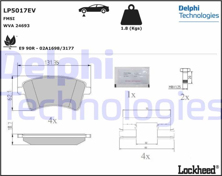 Delphi LP5017EV - Тормозные колодки, дисковые, комплект autospares.lv