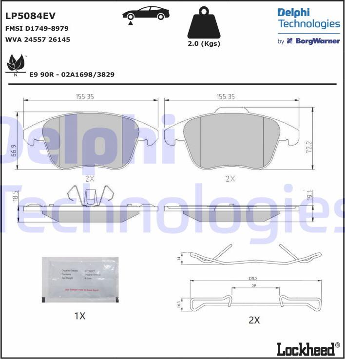 Delphi LP5084EV - Тормозные колодки, дисковые, комплект autospares.lv