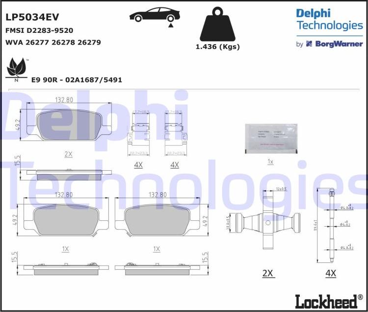 Delphi LP5034EV - Тормозные колодки, дисковые, комплект autospares.lv