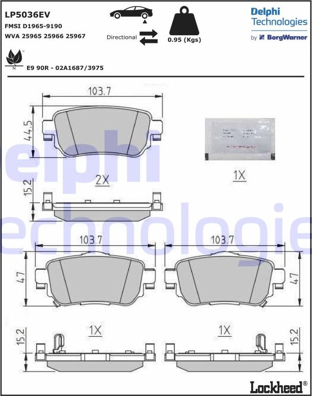 Delphi LP5036EV - Тормозные колодки, дисковые, комплект autospares.lv