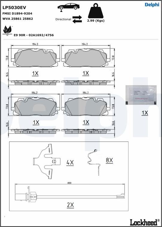 Delphi LP5030EV - Тормозные колодки, дисковые, комплект autospares.lv