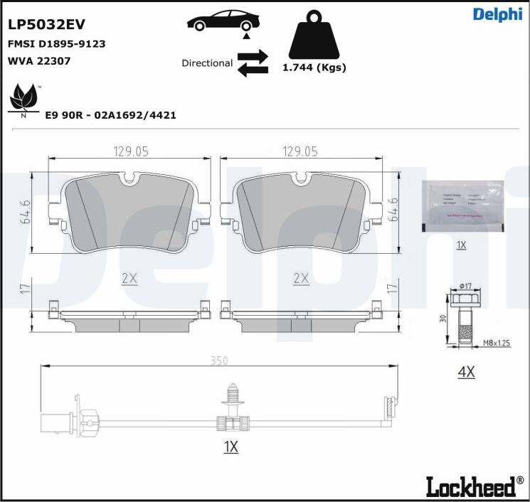 Delphi LP5032EV - Тормозные колодки, дисковые, комплект autospares.lv