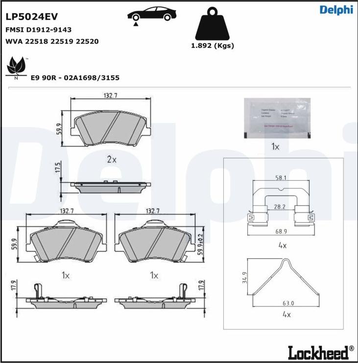 Delphi LP5024EV - Тормозные колодки, дисковые, комплект autospares.lv