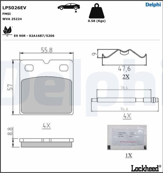 Delphi LP5026EV - Комплект тормозных колодок, стояночный тормоз autospares.lv