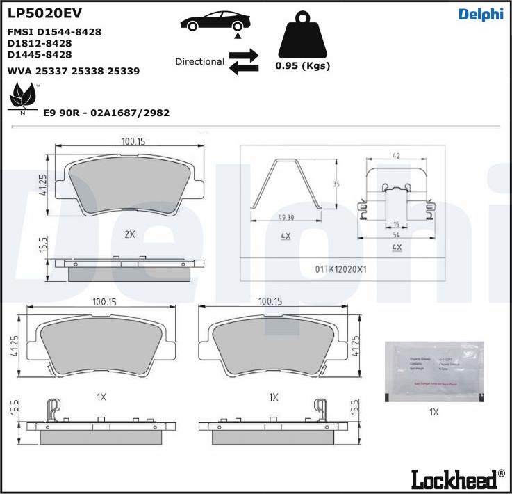 Delphi LP5020EV - Тормозные колодки, дисковые, комплект autospares.lv