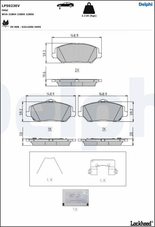 Delphi LP5023EV - Тормозные колодки, дисковые, комплект autospares.lv