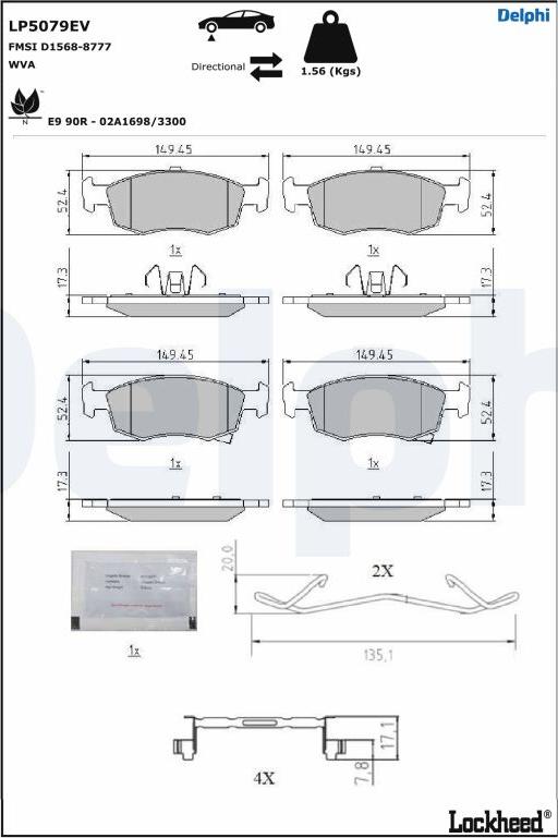 Delphi LP5079EV - Тормозные колодки, дисковые, комплект autospares.lv