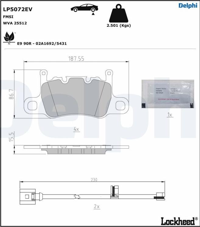 Delphi LP5072EV - Тормозные колодки, дисковые, комплект autospares.lv