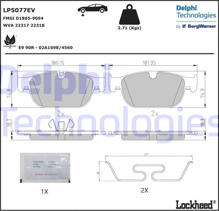 Delphi LP5077EV - Тормозные колодки, дисковые, комплект autospares.lv