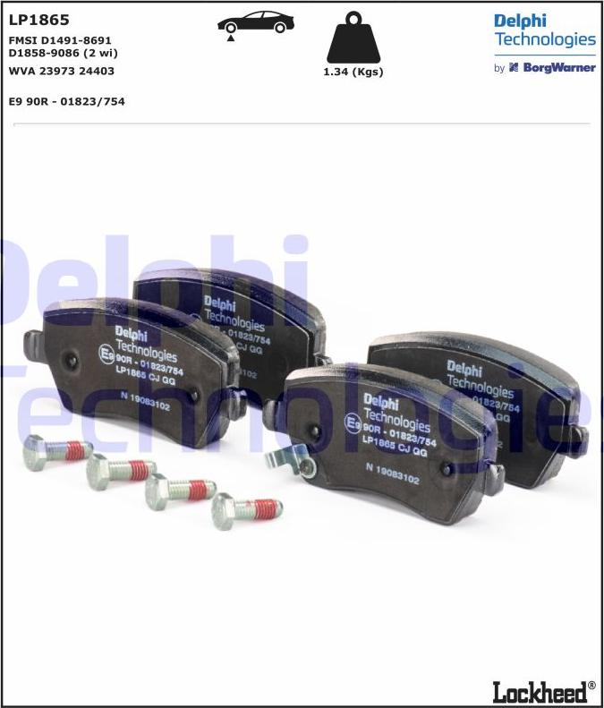 Delphi LP1865 - Тормозные колодки, дисковые, комплект autospares.lv