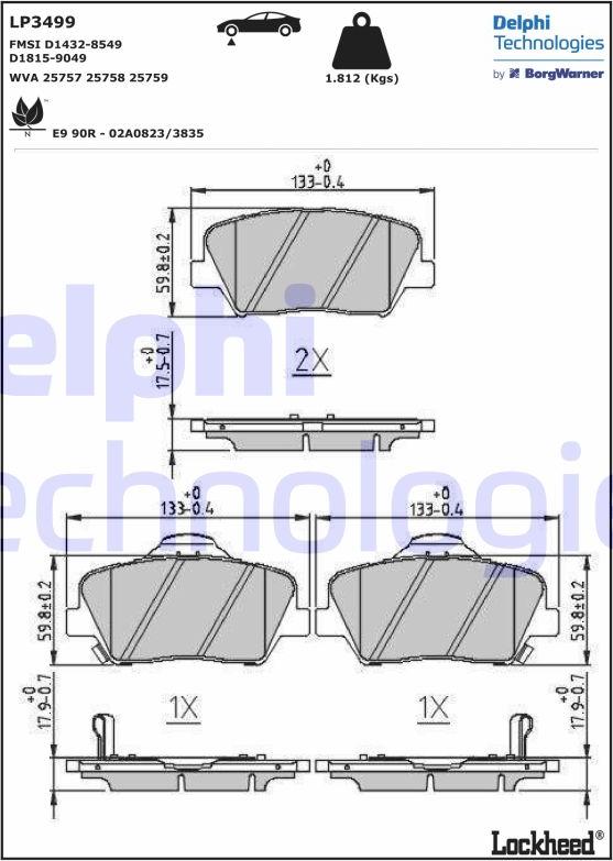 Delphi LP3499 - Тормозные колодки, дисковые, комплект autospares.lv