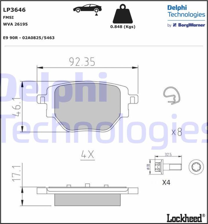 Delphi LP3646 - Тормозные колодки, дисковые, комплект autospares.lv