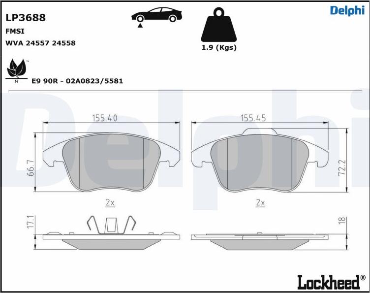 Delphi LP3688 - Тормозные колодки, дисковые, комплект autospares.lv