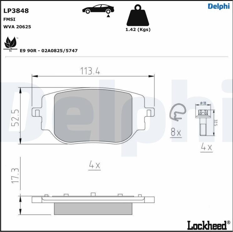 Delphi LP3848 - Тормозные колодки, дисковые, комплект autospares.lv