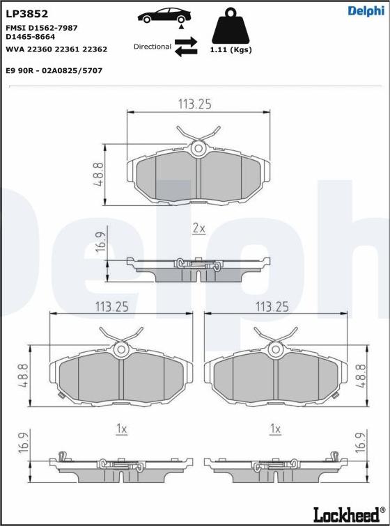 Delphi LP3852 - Тормозные колодки, дисковые, комплект autospares.lv