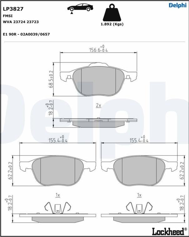 Delphi LP3827 - Тормозные колодки, дисковые, комплект autospares.lv