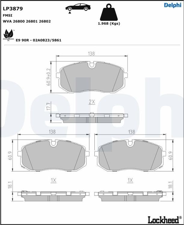 Delphi LP3879 - Тормозные колодки, дисковые, комплект autospares.lv