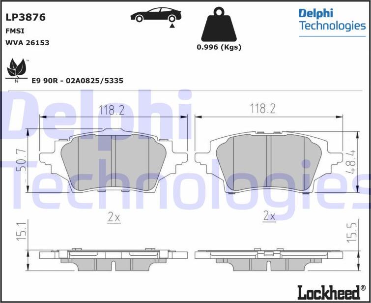 Delphi LP3876 - Тормозные колодки, дисковые, комплект autospares.lv