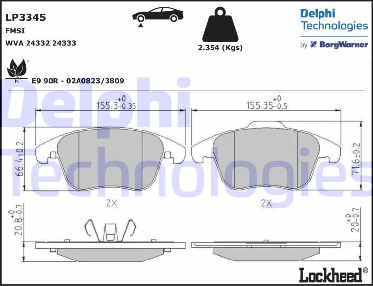 Delphi LP3345 - Тормозные колодки, дисковые, комплект autospares.lv