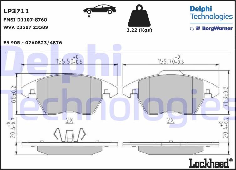 Delphi LP3711 - Тормозные колодки, дисковые, комплект autospares.lv