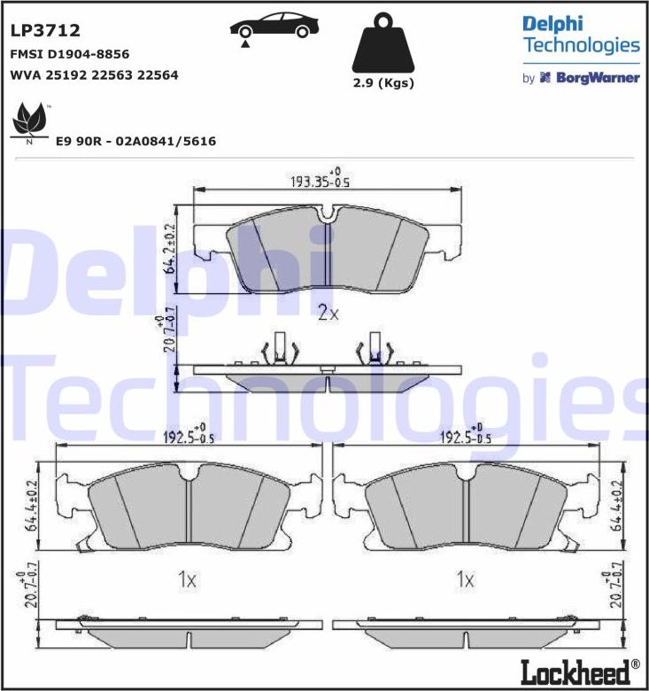 Delphi LP3712 - Тормозные колодки, дисковые, комплект autospares.lv