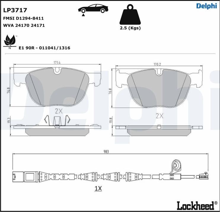 Delphi LP3717 - Тормозные колодки, дисковые, комплект autospares.lv