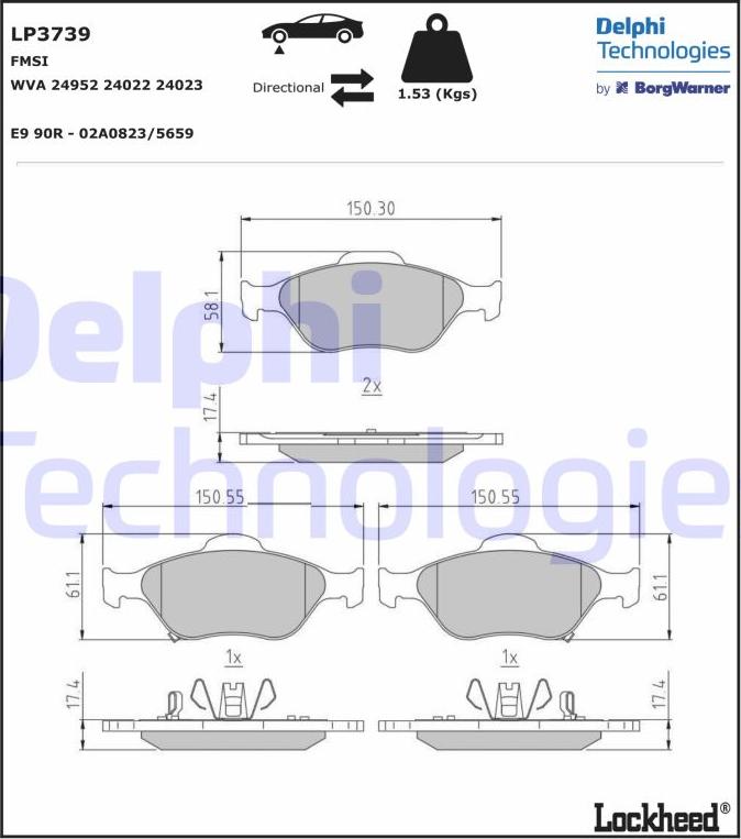 Delphi LP3739 - Тормозные колодки, дисковые, комплект autospares.lv