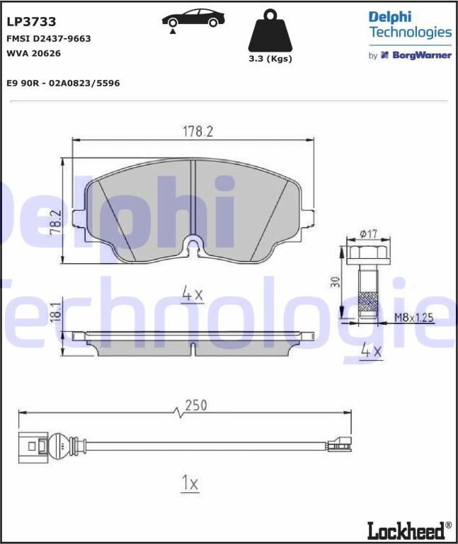 Delphi LP3733 - Тормозные колодки, дисковые, комплект autospares.lv