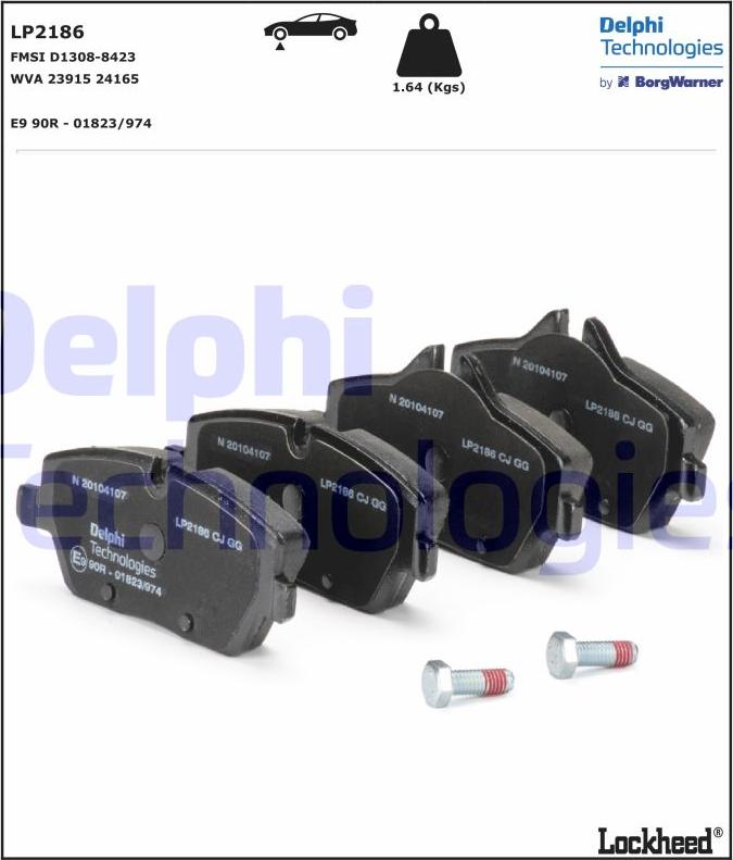 Delphi LP2186 - Тормозные колодки, дисковые, комплект autospares.lv