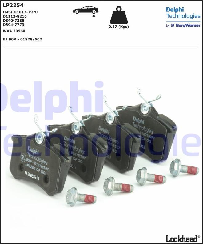 Delphi LP2254 - Тормозные колодки, дисковые, комплект autospares.lv