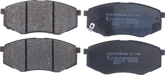Denckermann B111398 - Тормозные колодки, дисковые, комплект autospares.lv