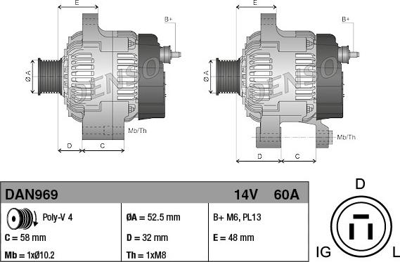 Denso DAN969 - Генератор autospares.lv