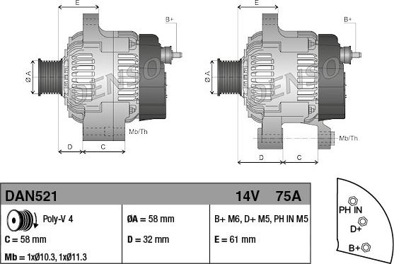 Denso DAN521 - Генератор autospares.lv