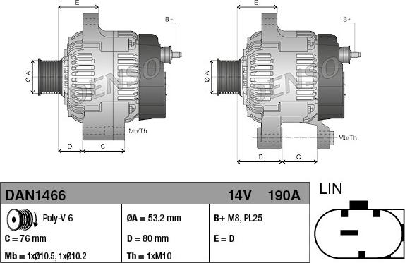 Denso DAN1466 - Генератор autospares.lv