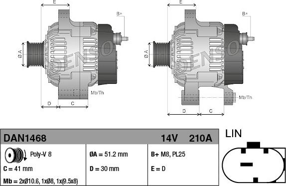 Denso DAN1468 - Генератор autospares.lv