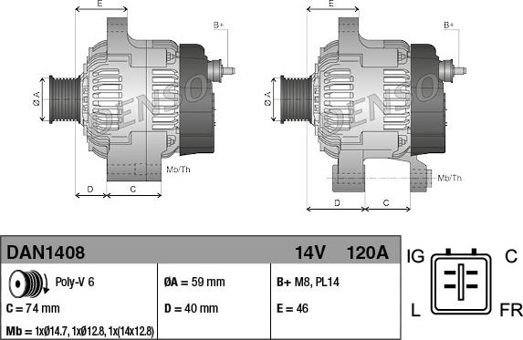 Denso DAN1408 - Генератор autospares.lv