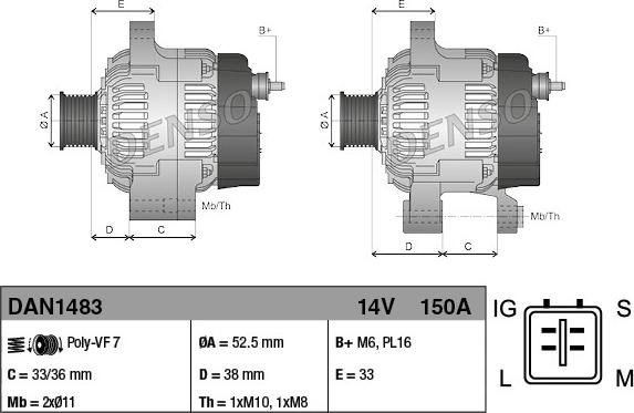 Denso DAN1483 - Генератор autospares.lv