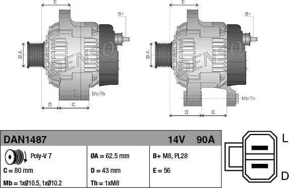 Denso DAN1487 - Генератор autospares.lv