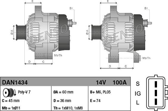 Denso DAN1434 - Генератор autospares.lv